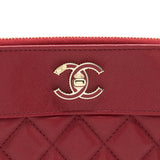 Chanel CC Logo Quilted Zip Pouch/Clutch Calfskin Red