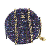 Chanel Round Tweed Chain Clutch Crossbody Bag Blue