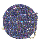Chanel Round Tweed Chain Clutch Crossbody Bag Blue