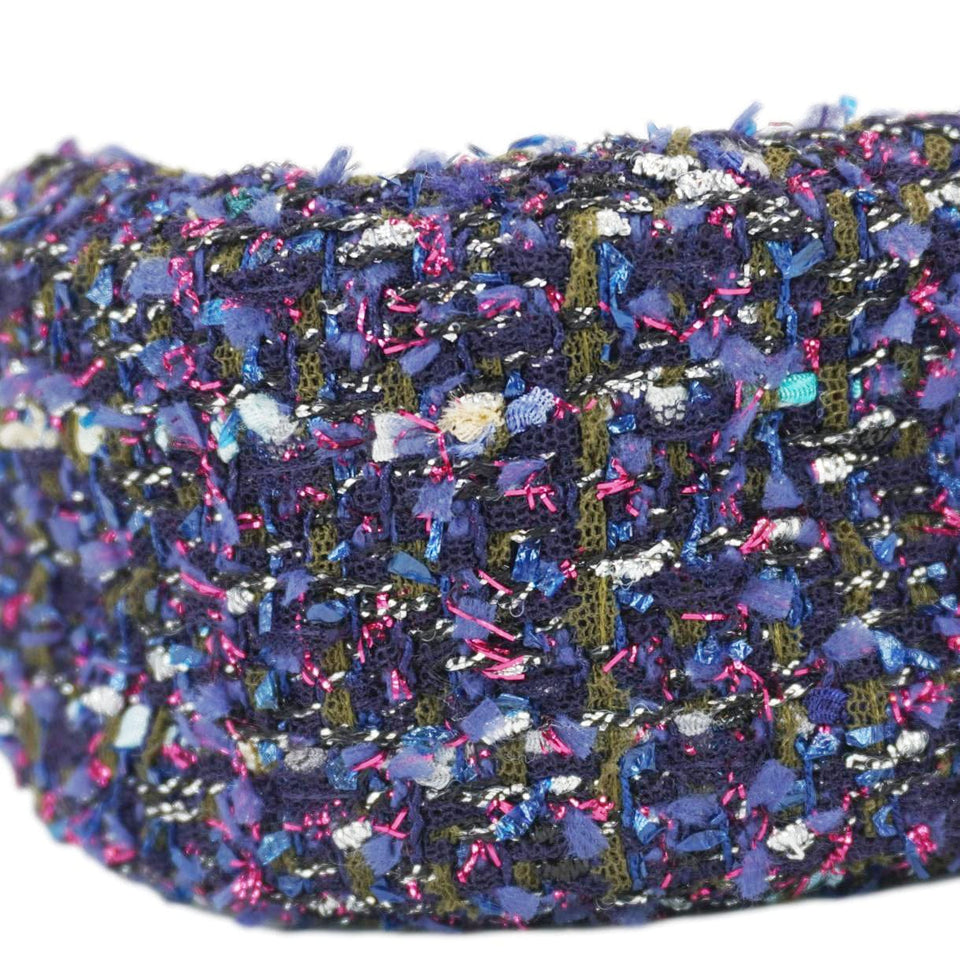 Chanel Round Tweed Chain Clutch Crossbody Bag Blue