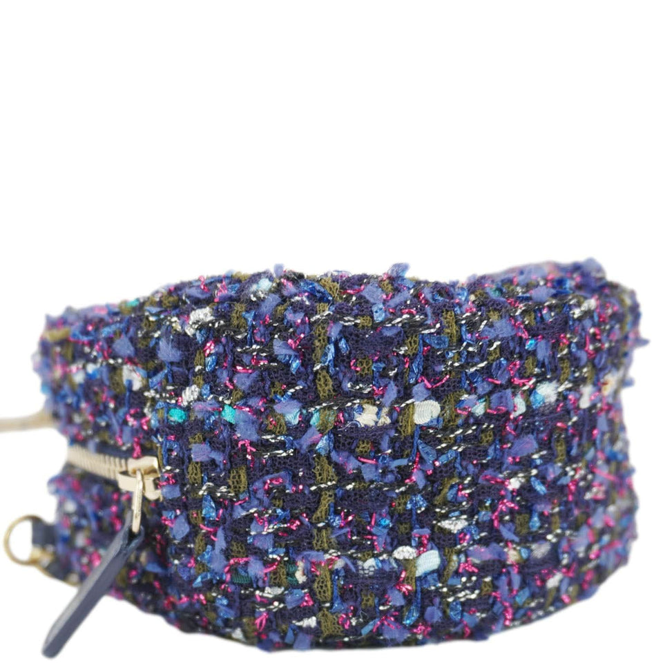 Chanel Round Tweed Chain Clutch Crossbody Bag Blue