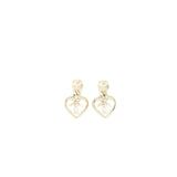 Chanel Logo Heart Drop Earrings Crystal Light Gold Tone