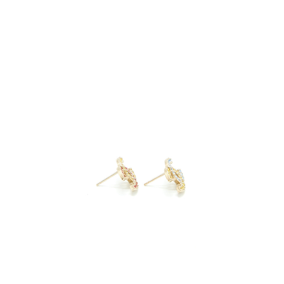 Chanel CC Logo Earrings Crystal Multicolour Light Gold Tone