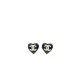 Chanel Heart Shape CC Logo Earrings Crystal Black Light Gold Tone