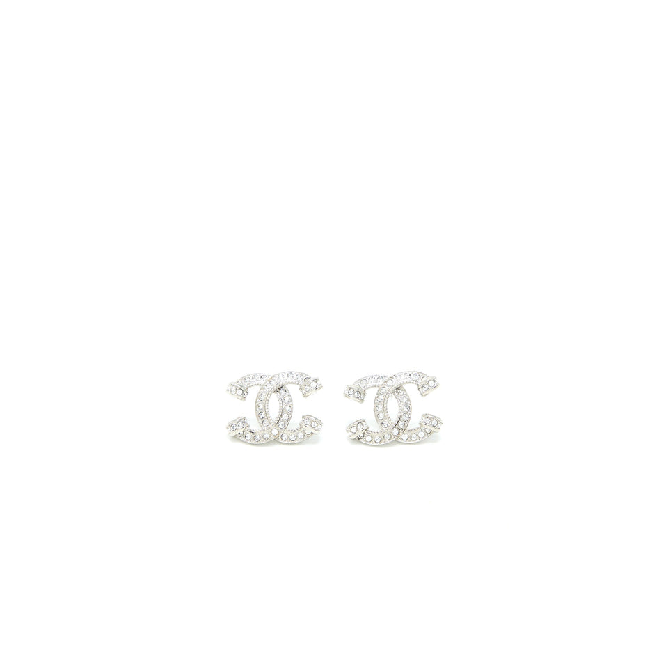 Chanel 23P CC Logo Earrings Crystal Silver Tone