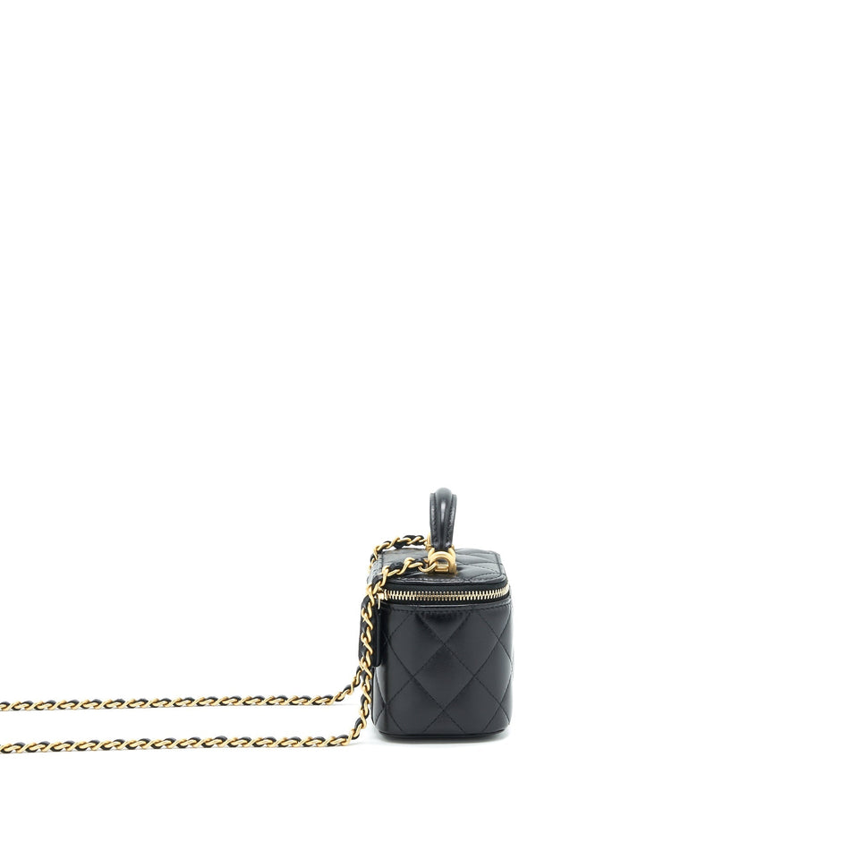 Chanel Small Handle Vanity With Chain  Lambskin Black