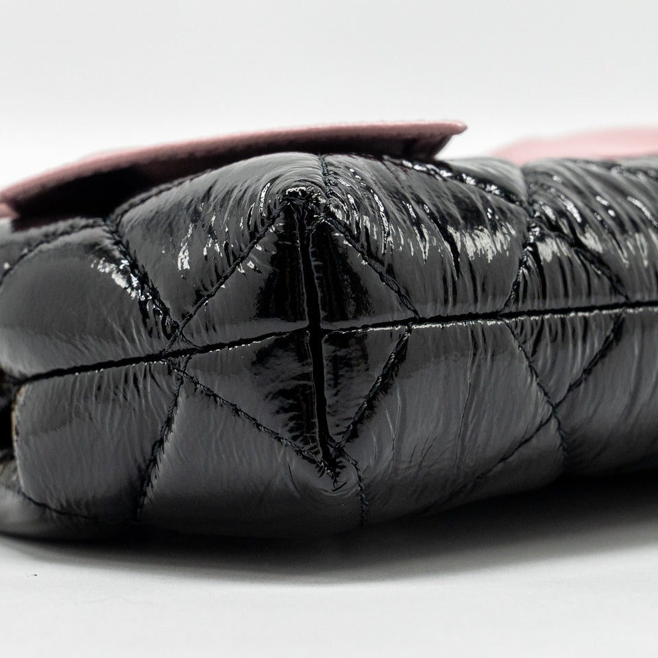 Chanel 24A Bowknot Clutch With Chain Patent Crumpled lambskin/Shiny Lambskin Black/Pink  (Microchip)