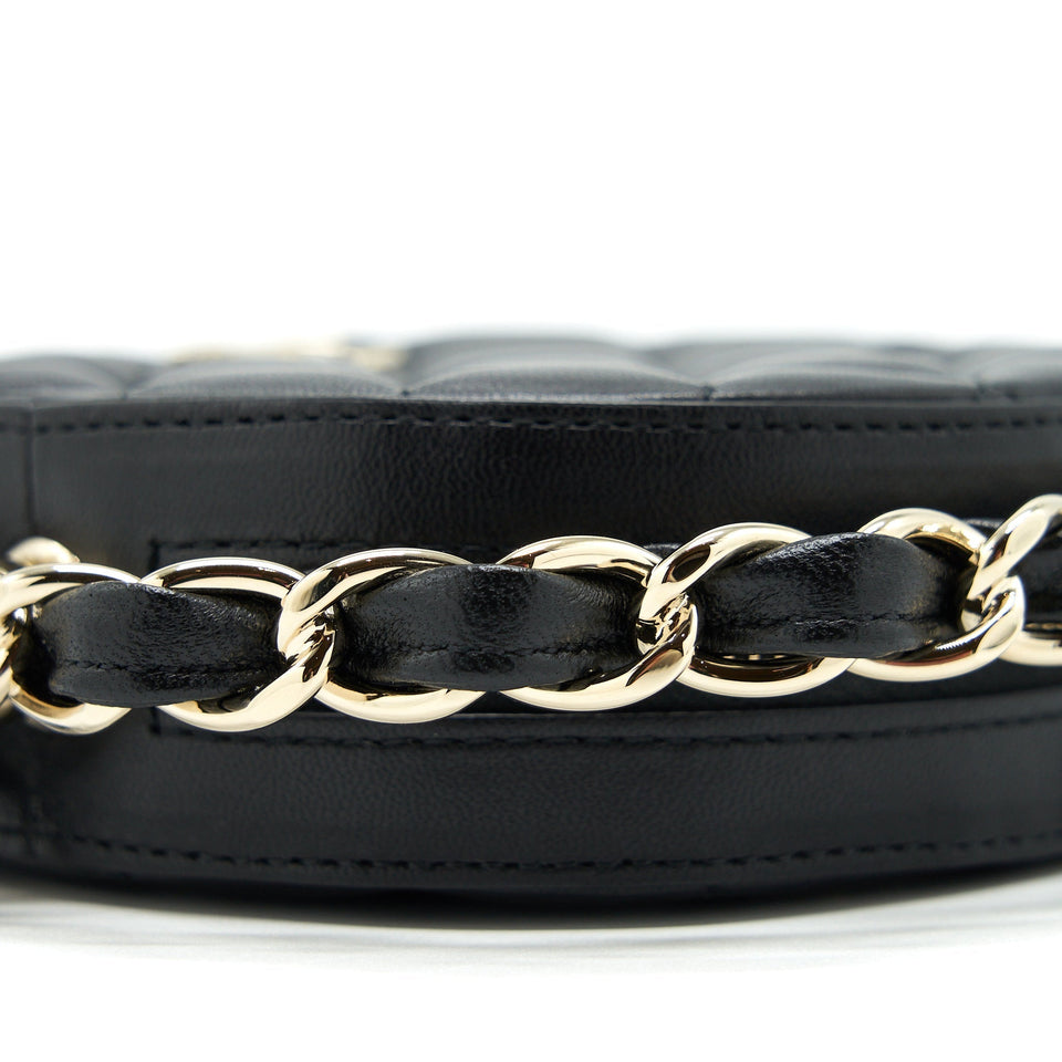 Chanel Round Clutch With Chain Lambskin Black L