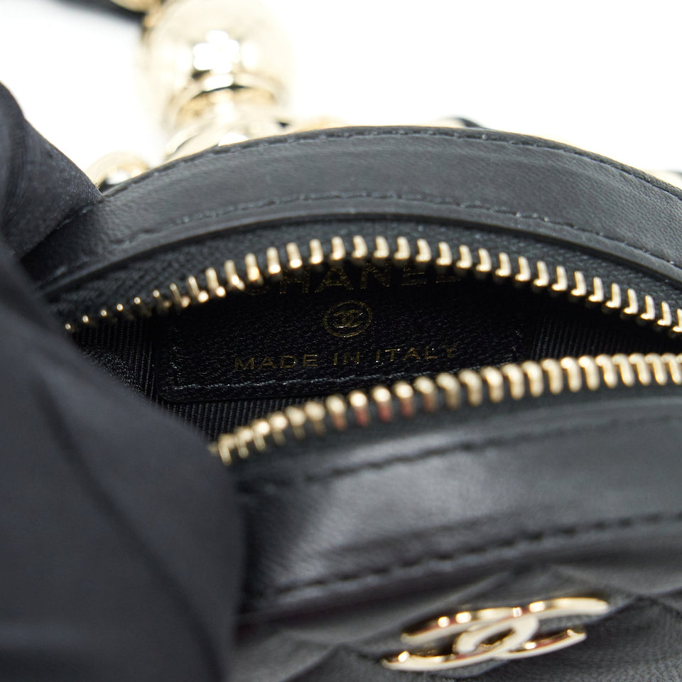 Chanel Round Clutch With Chain Lambskin Black L