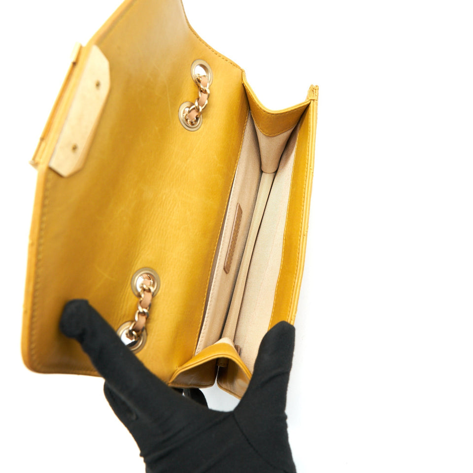 Chanel Chevron Envelope Flap Bag With Chain in Yellow