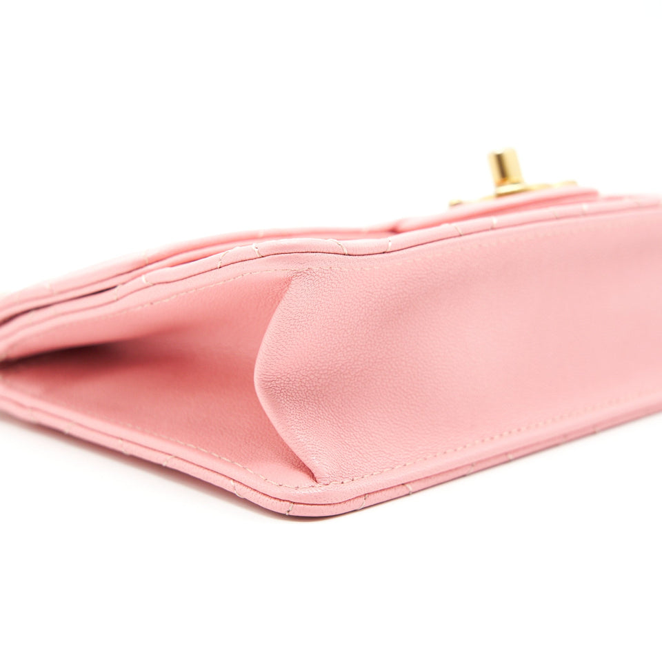 Chanel quilted Pearl Chain Goat Skin flap Bag PINK