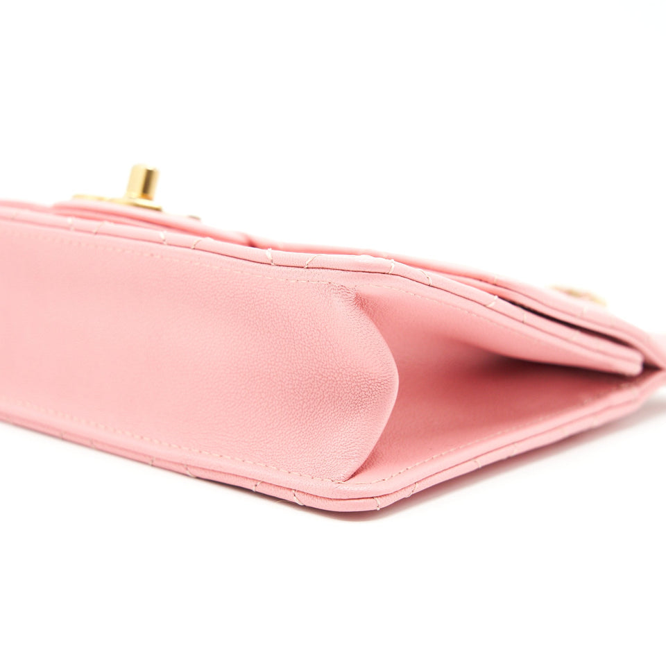 Chanel quilted Pearl Chain Goat Skin flap Bag PINK