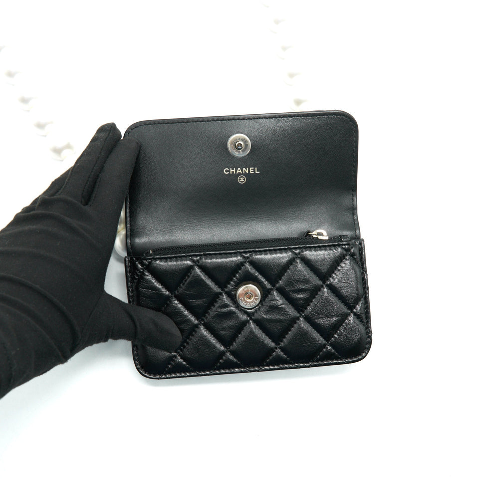 Chanel Giant Pearl Clutch With Chain Calfskin Black L