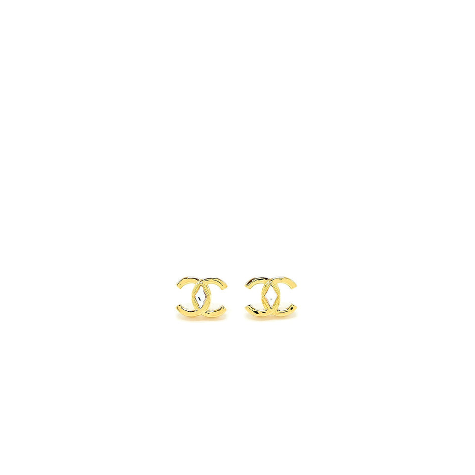 Chanel CC Logo Earring with Diamond Shaped Crystal Gold Tone