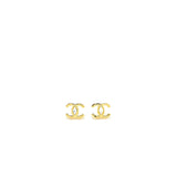 Chanel CC Logo Earring with Diamond Shaped Crystal Gold Tone