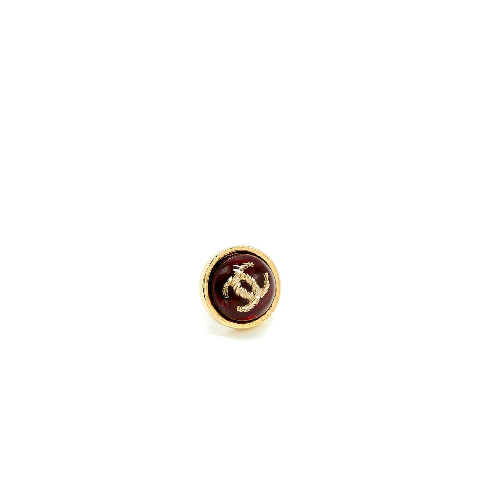 Chanel Round CC Logo Earring Red Gond Tone