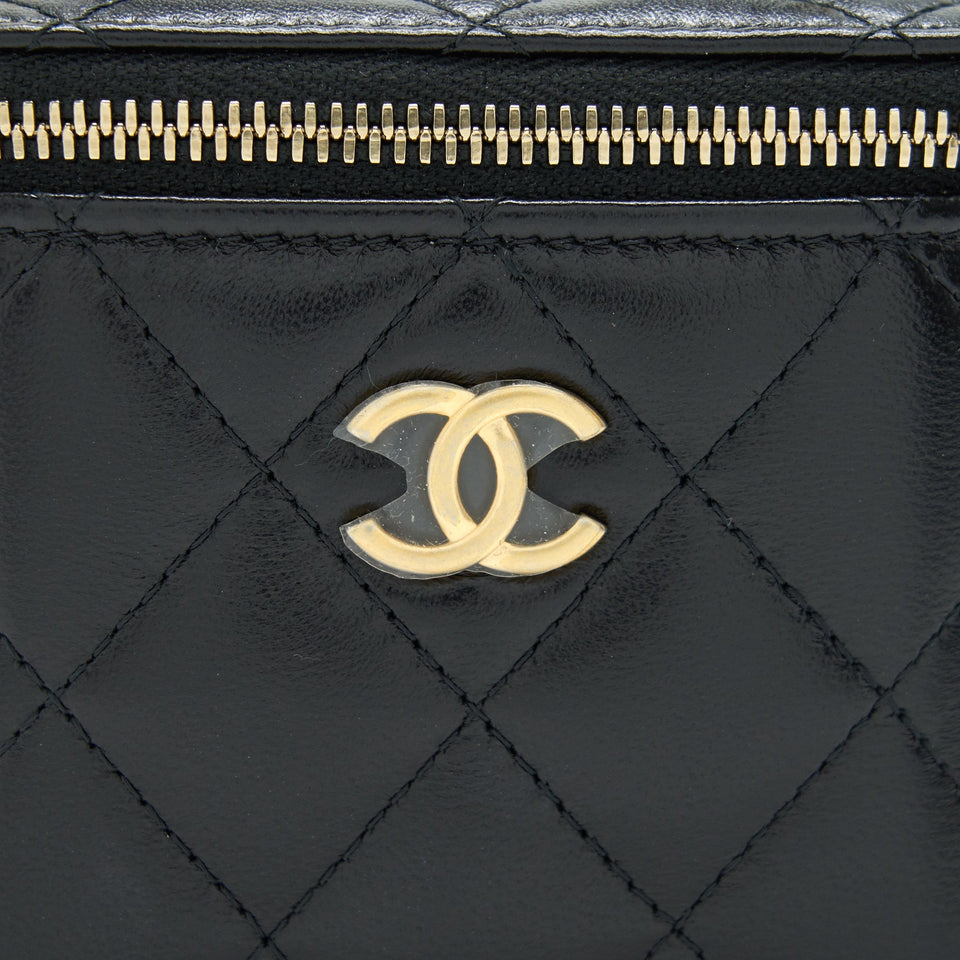 Chanel Small Handle Vanity With Chain  Lambskin Black