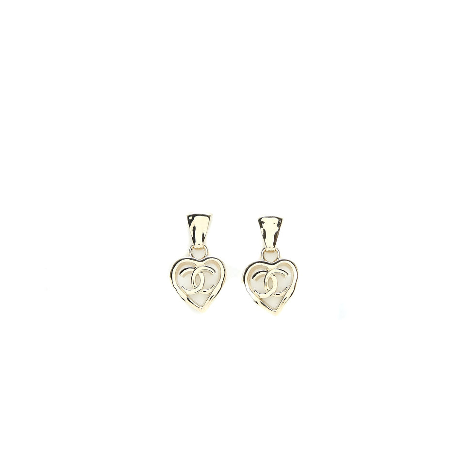 Chanel Heart Shape Dropped Earring Light Gold Tone