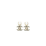 Chanel CC Logo Dropped Earrings Pearl/Crystal Light Gold Tone