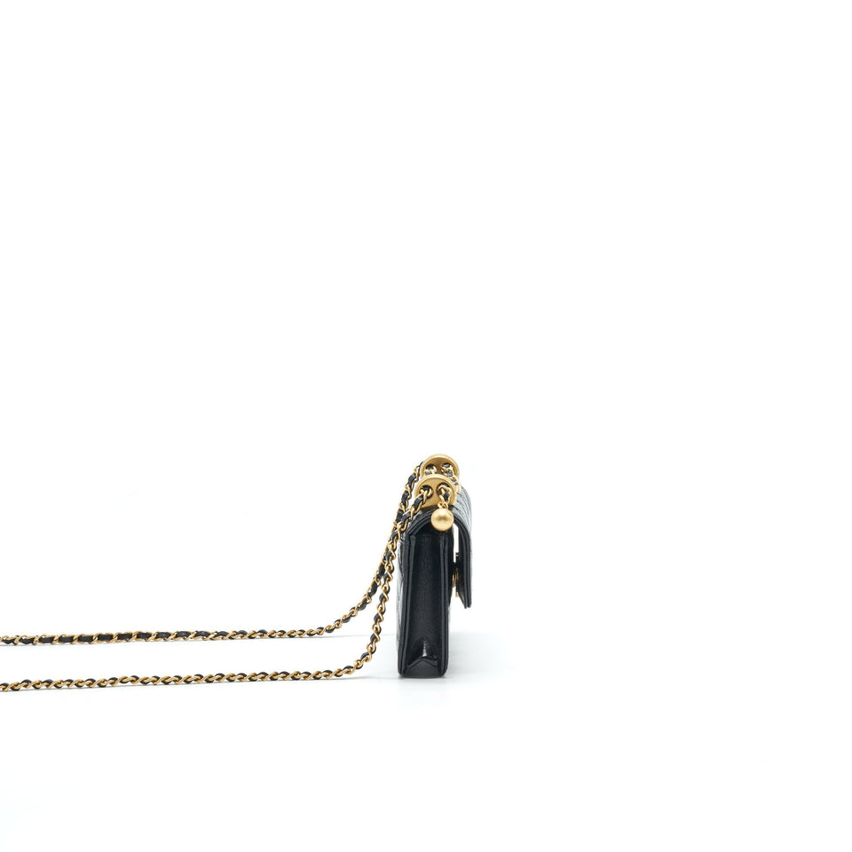 Chanel 21A Flap Coin Purse with Chain Black with  calfskin