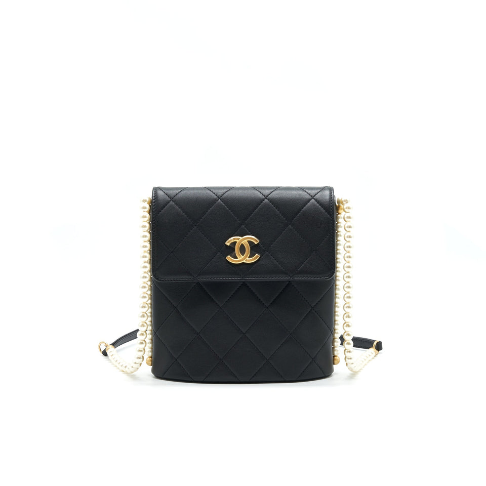 Chanel Small Hobo Bag With Pearls Black Calfskin