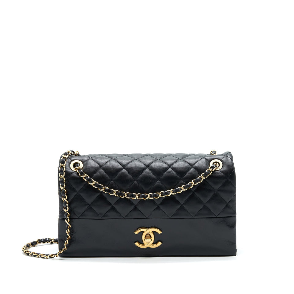 Chanel Large Single Flap Bag Calfskin  Black
