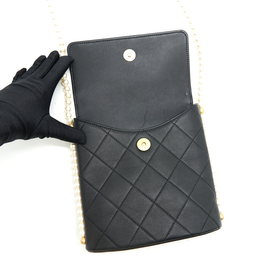 Chanel Small Hobo Bag With Pearls Black Calfskin