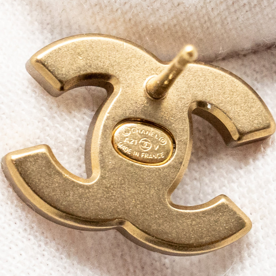 Chanel CC Logo Earrings Crystal Gold Tone
