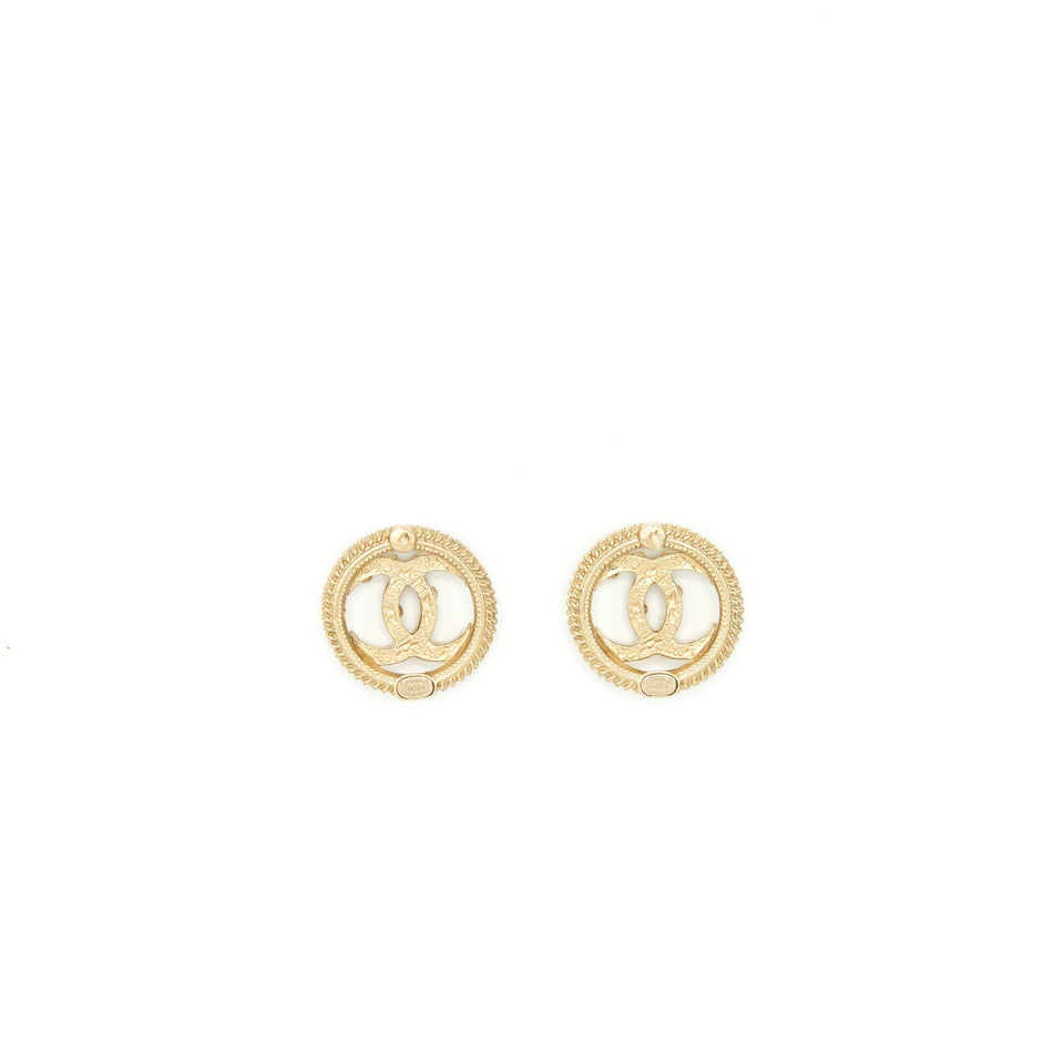 Chanel Round CC Logo Crystal and Pearl Earrings