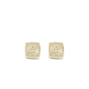 Chanel Cube CC Earrings Light Gold Tone