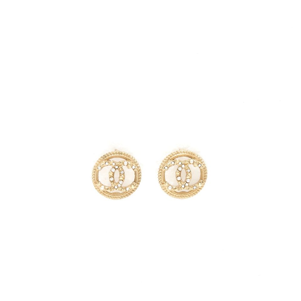 Chanel Round CC Logo Crystal and Pearl Earrings