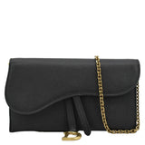 Christian Dior Long Saddle Leather Crossbody Chain Wallet Black