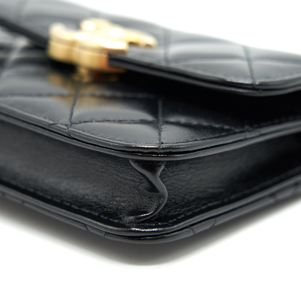 Chanel 21A Flap Coin Purse with Chain Black with  calfskin