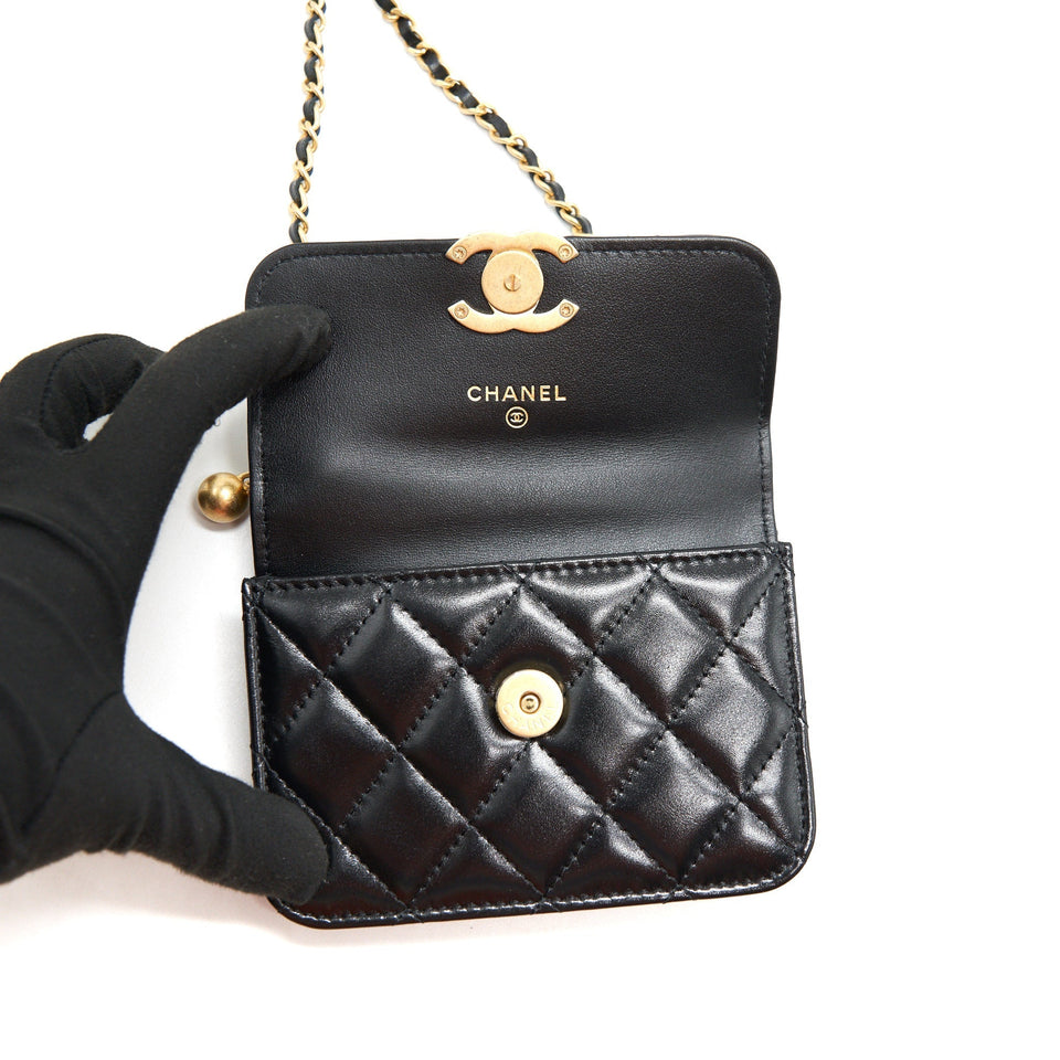 Chanel 21A Flap Coin Purse with chain Calfskin black