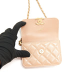 Chanel 21A Flap Coin Purse with Chain Beige  Calfskin