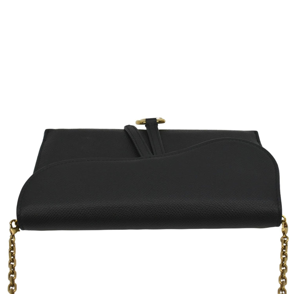 Christian Dior Long Saddle Leather Crossbody Chain Wallet Black