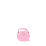 Chanel 22S Top Handle Mini Round Vanity Clutch Lambskin Pink L