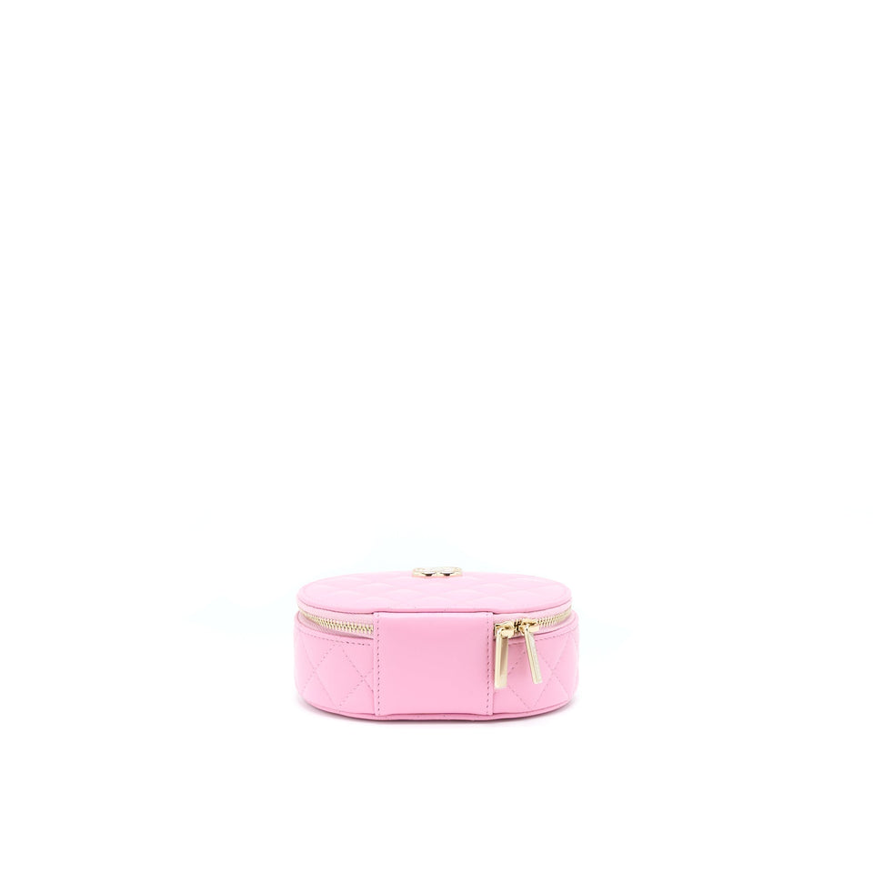 Chanel 22S Top Handle Mini Round Vanity Clutch Lambskin Pink L