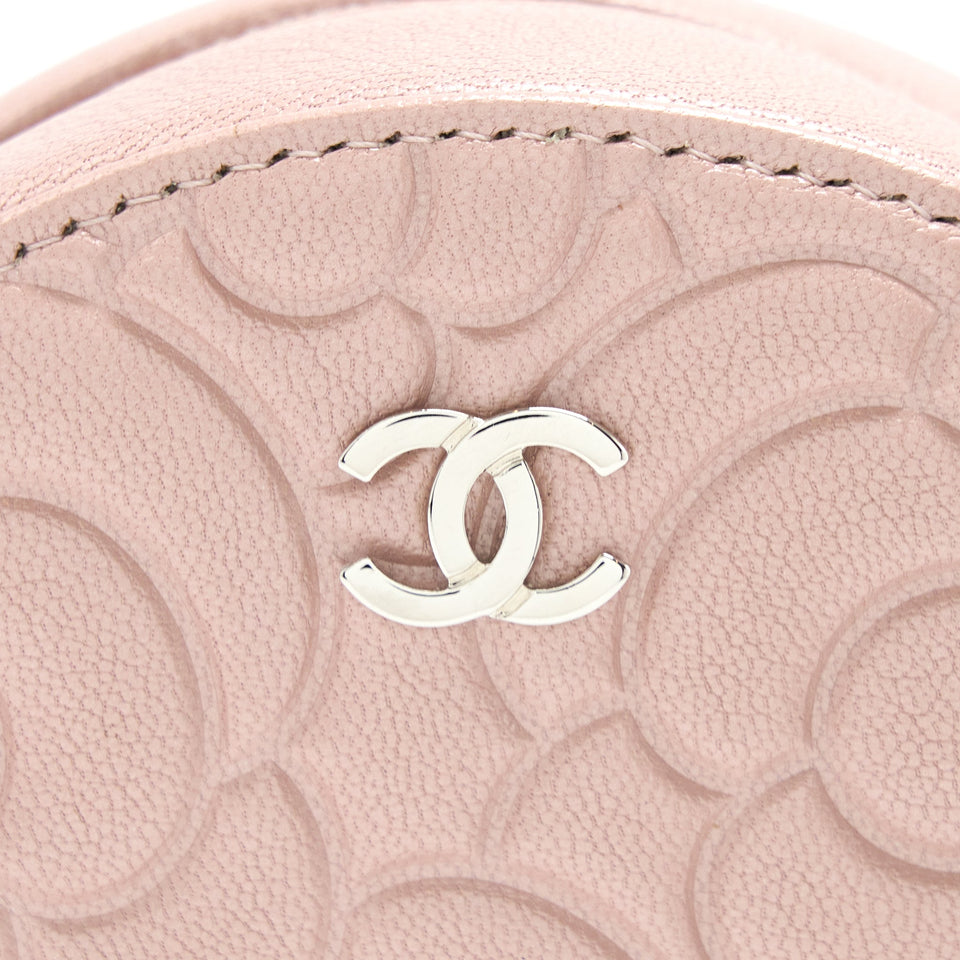 Chanel Round Clutch With Chain Camellia Calfskin Nude Pink