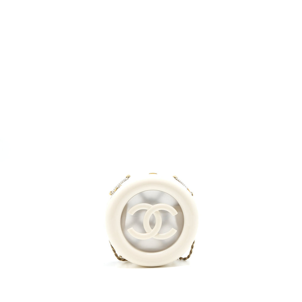 Chanel Runway White Crystal Round Evening Clutch Shoulder Bag Box