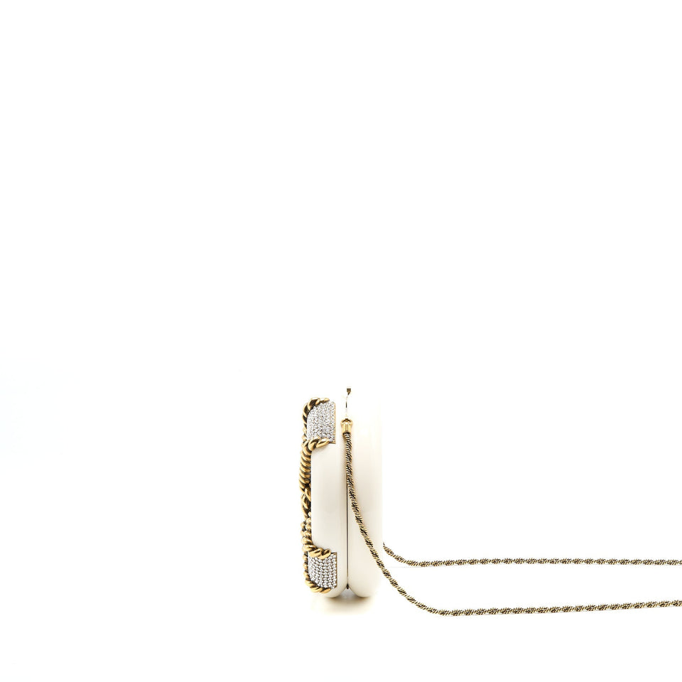 Chanel Runway White Crystal Round Evening Clutch Shoulder Bag Box