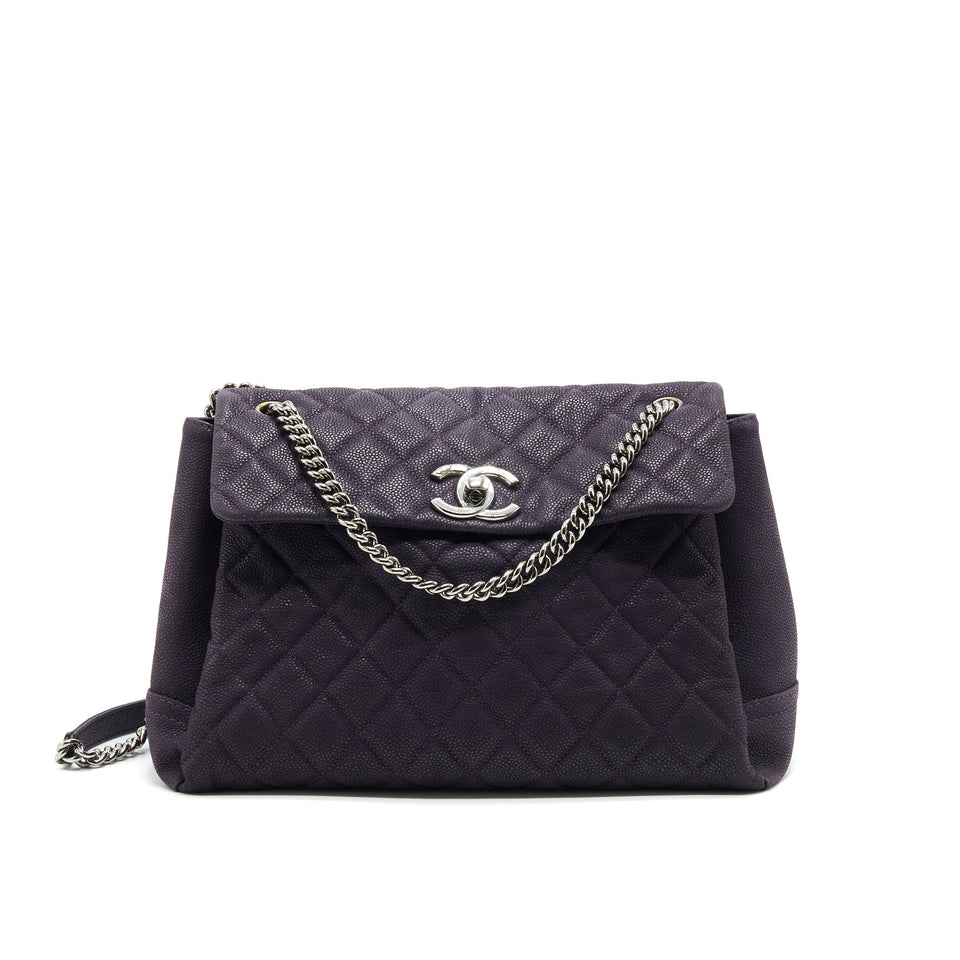 Chanel Flap Tote Bag With Chain Caviar In Purple