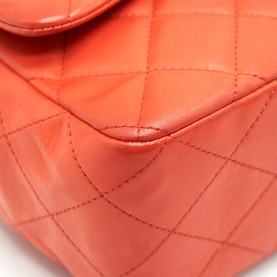 Chanel CLASSIC SINGLE FLAP JUMBO BAG ORANGE LAMBSKIN