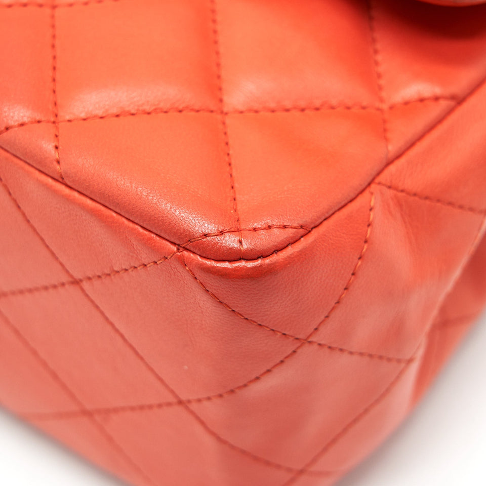 Chanel CLASSIC SINGLE FLAP JUMBO BAG ORANGE LAMBSKIN