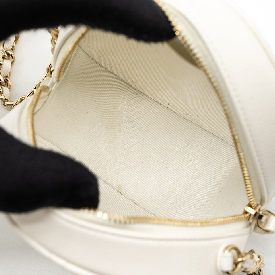 Chanel Round Clutch With Chain Caviar White L