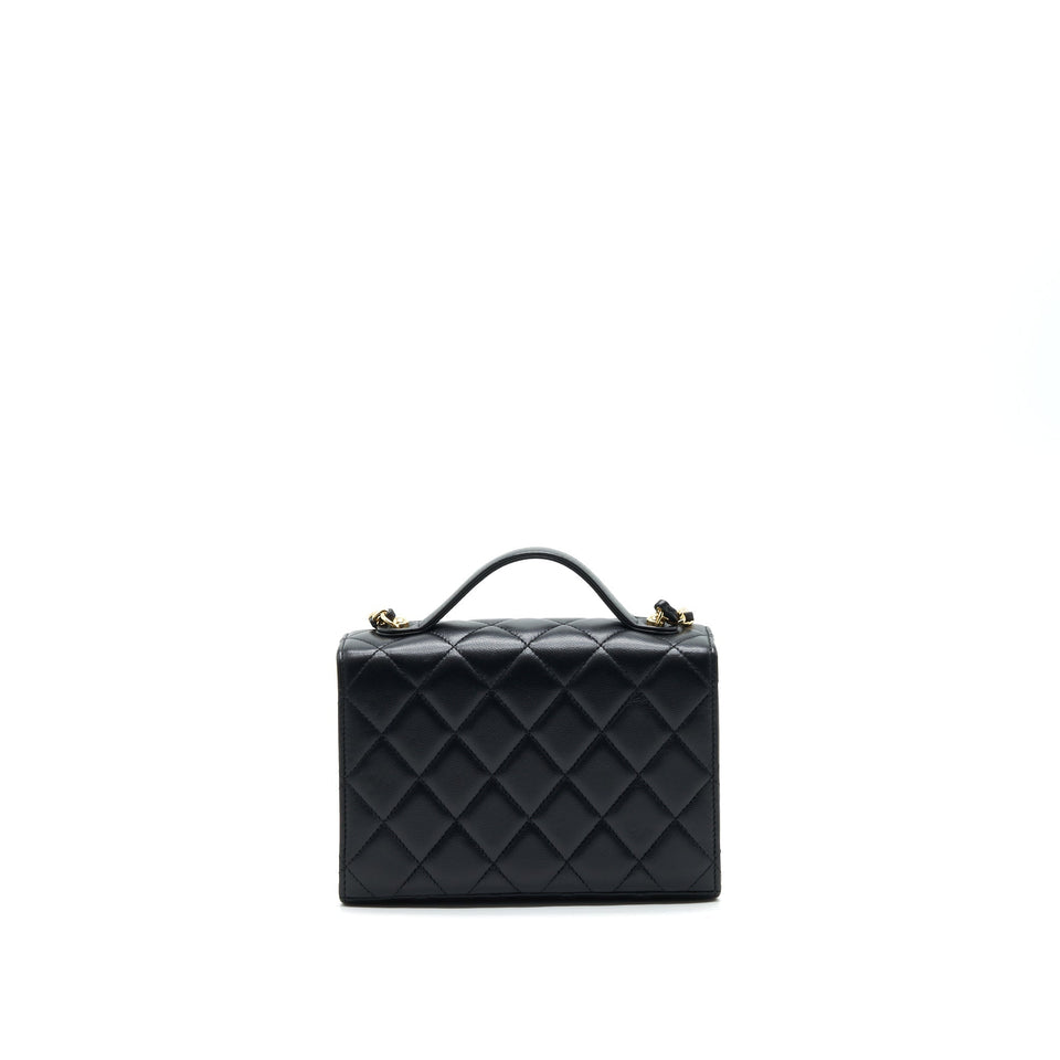 Chanel 21K Gold Metal Mini Flap Bag With Handle Black