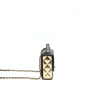 Chanel 21K Gold Metal Mini Flap Bag With Handle Black