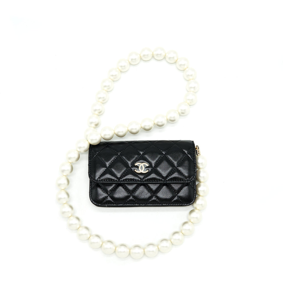 Chanel Giant Pearl Clutch with Chain Calfskin Black L