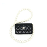 Chanel Giant Pearl Clutch with Chain Calfskin Black L