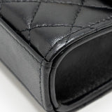 Chanel Detailed Top Handle Mini Clutch with Chain Lambskin Black  (Microchip)